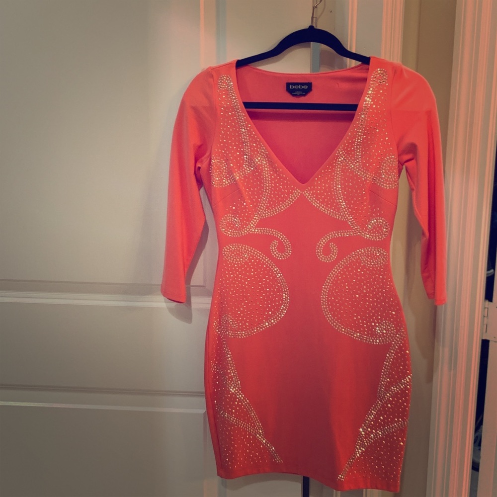 Bebe Studded Bodycon Dress in Salmon Color